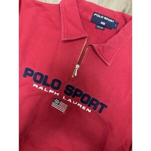 Vintage Polo Sport Ralph Lauren Quarter Zip Sweatshirt Red USA Flag Men's L